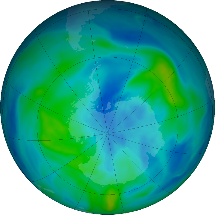 Antarctic ozone map for 29 March 2020